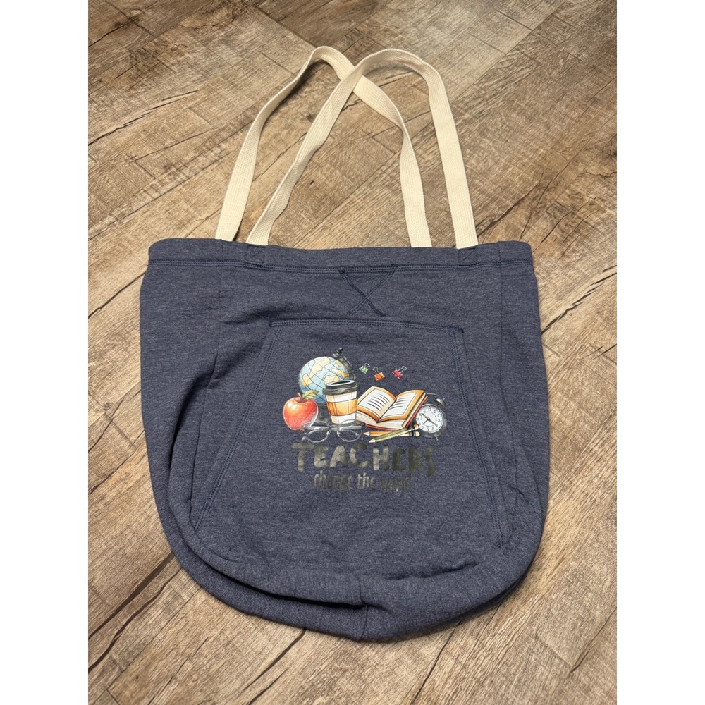 Port & Company Teachers Change The World Fleece Sweatshirt Tote Bag Navy Blue